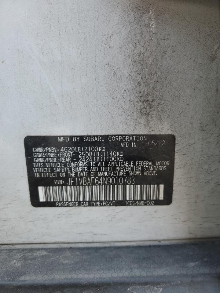 2022 Subaru Wrx Premium VIN: JF1VBAF64N9010783 Lot: 81269135