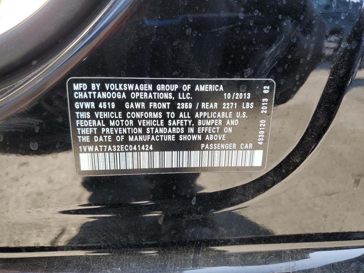 2014 Volkswagen Passat S VIN: 1VWAT7A32EC041424 Lot: 81808515