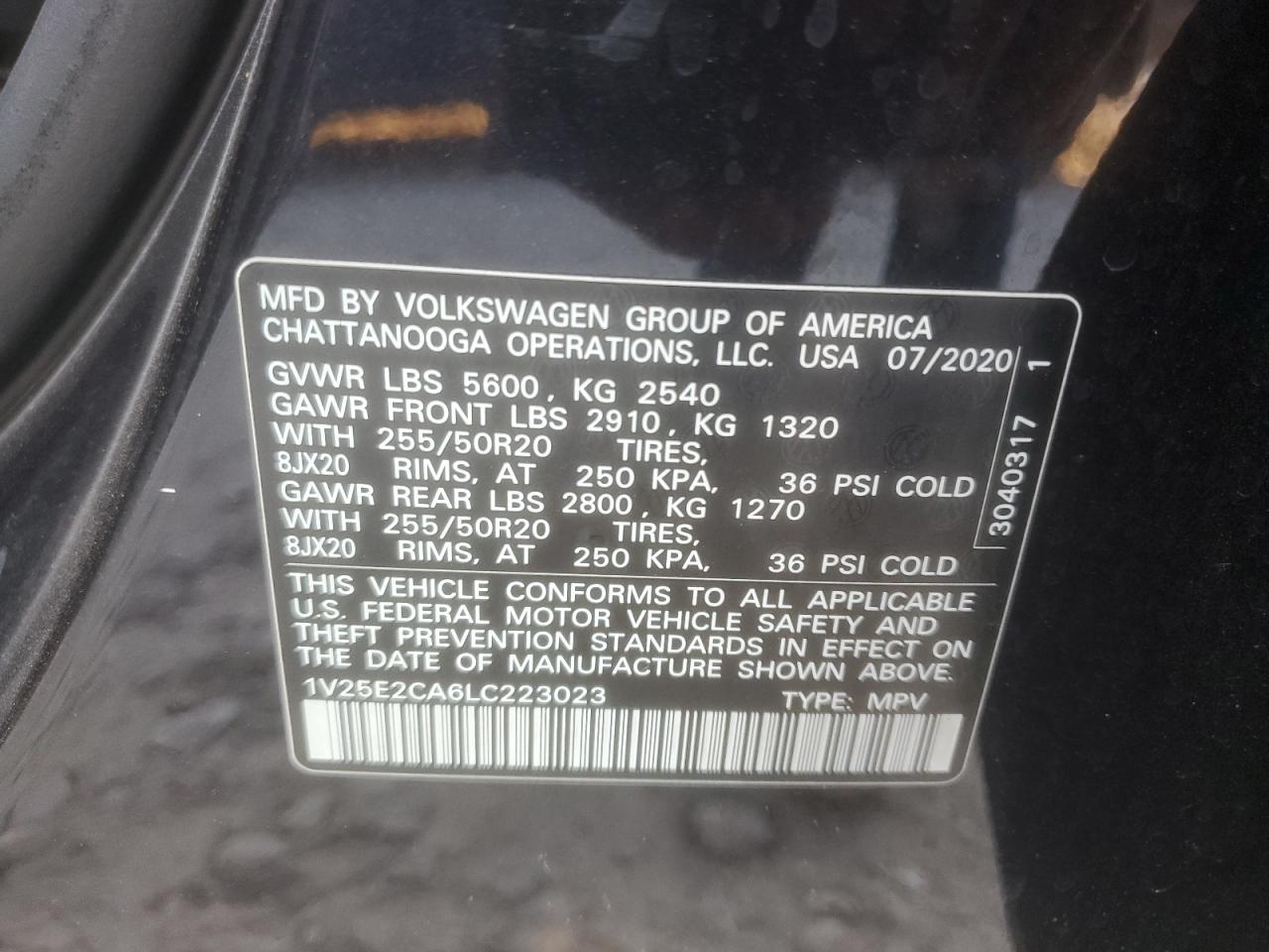 2020 Volkswagen Atlas Cross Sport Se VIN: 1V25E2CA6LC223023 Lot: 80628365