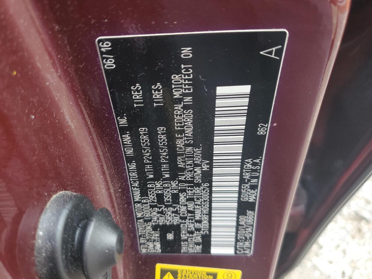 2016 Toyota Highlander Limited VIN: 5TDDKRFH0GS300576 Lot: 80122255