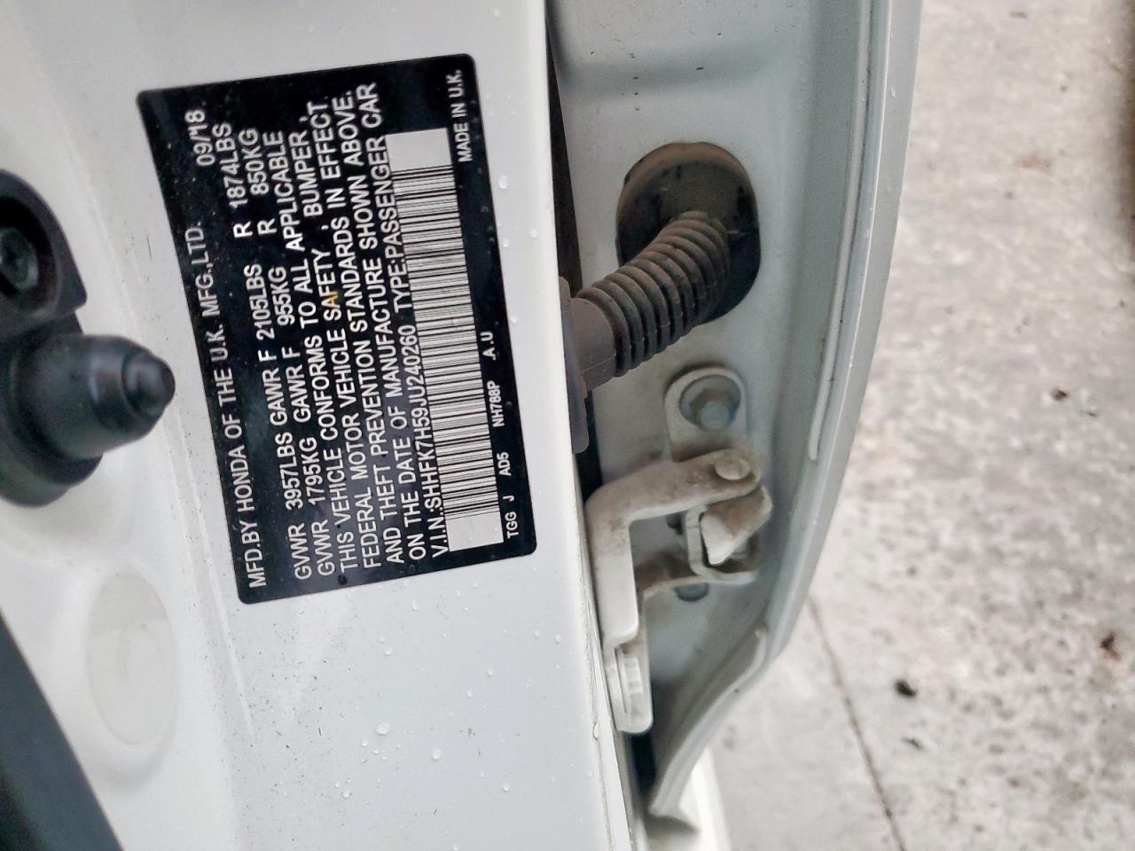 2018 Honda Civic Ex VIN: SHHFK7H59JU240260 Lot: 82169645