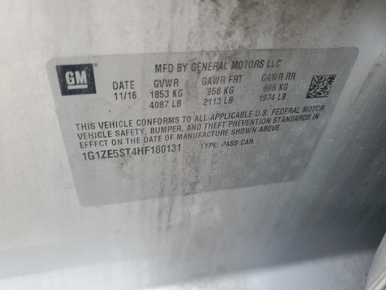 2017 Chevrolet Malibu Lt VIN: 1G1ZE5ST4HF180131 Lot: 82154185