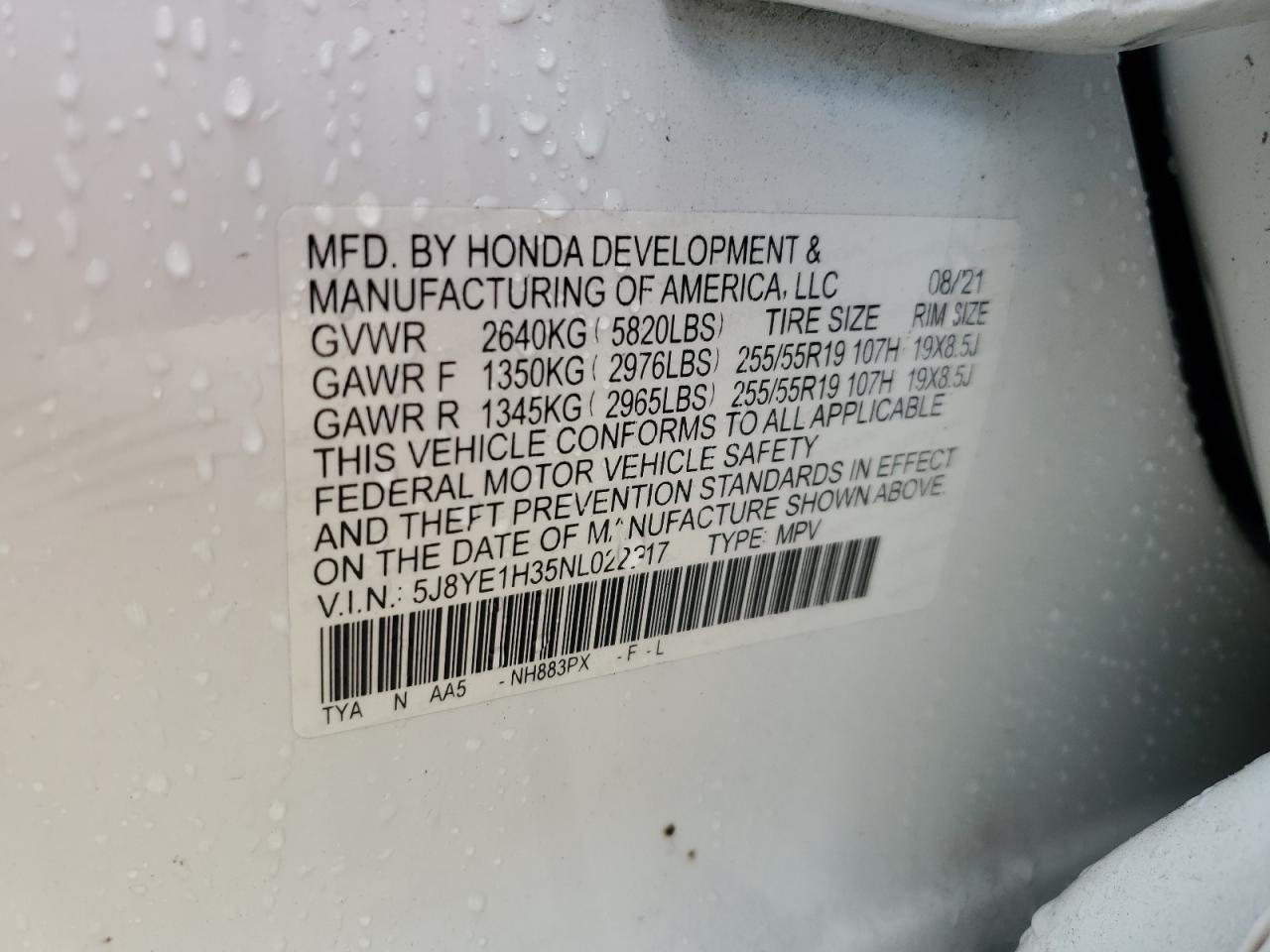 2022 Acura Mdx VIN: 5J8YE1H35NL022317 Lot: 83947805