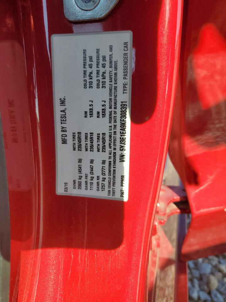 2019 Tesla Model 3 VIN: 5YJ3E1EA9KF308391 Lot: 81723515