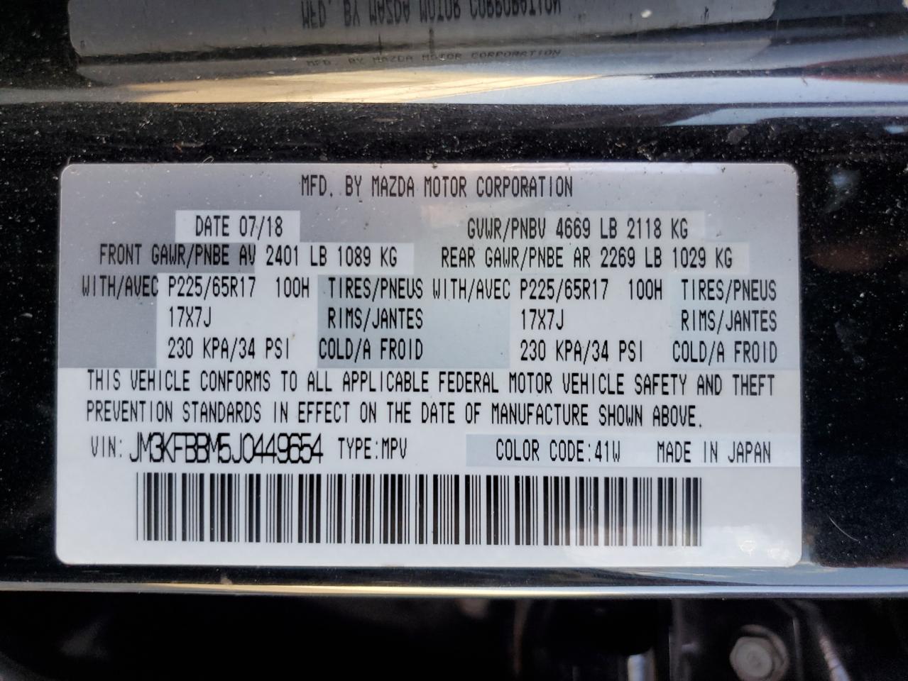 2018 Mazda Cx-5 Sport VIN: JM3KFBBM5J0449654 Lot: 80529575