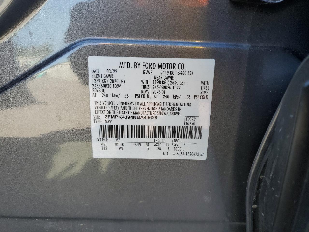 2022 Ford Edge Sel VIN: 2FMPK4J94NBA40628 Lot: 81199375