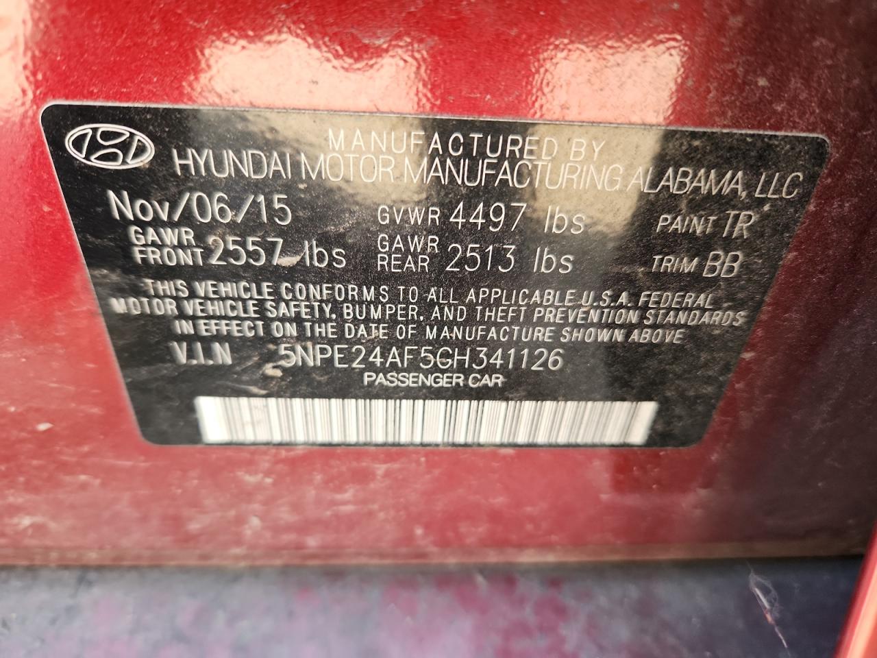 2016 Hyundai Sonata Se VIN: 5NPE24AF5GH341126 Lot: 81020675