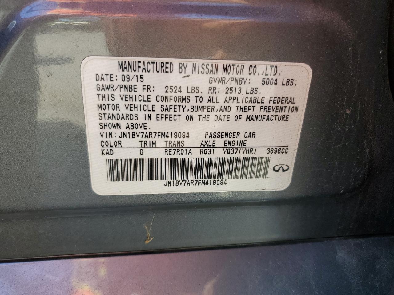 2015 Infiniti Q50 Base VIN: JN1BV7AR7FM419094 Lot: 81461715