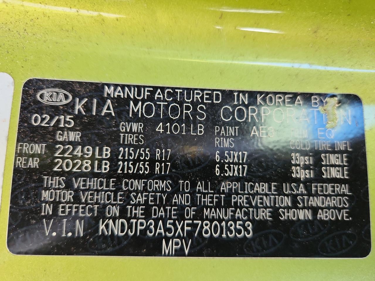 2015 Kia Soul + VIN: KNDJP3A5XF7801353 Lot: 80365445