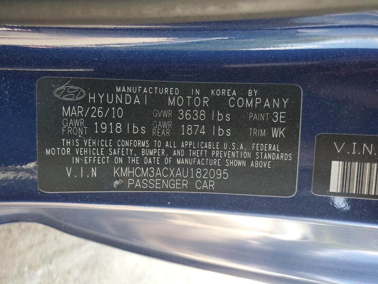 2010 Hyundai Accent Blue VIN: KMHCM3ACXAU182095 Lot: 71713005