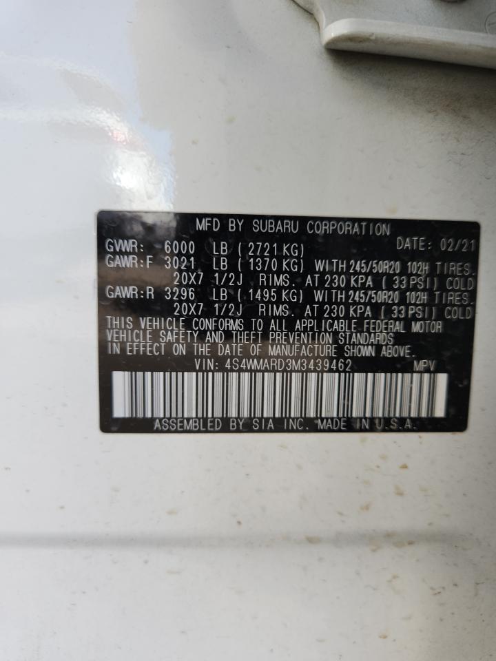2021 Subaru Ascent Touring VIN: 4S4WMARD3M3439462 Lot: 81782425