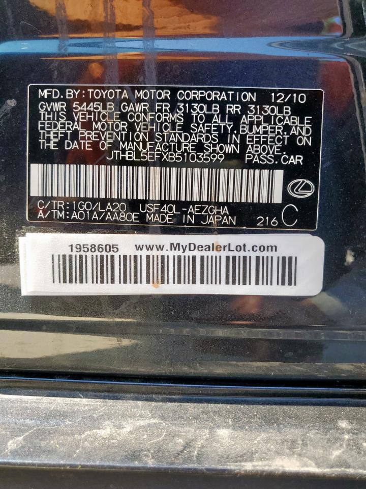 2011 Lexus Ls 460 VIN: JTHBL5EFXB5103599 Lot: 80174205