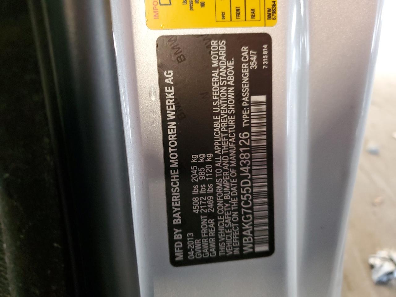 2013 BMW 335 I VIN: WBAKG7C55DJ438126 Lot: 71125685