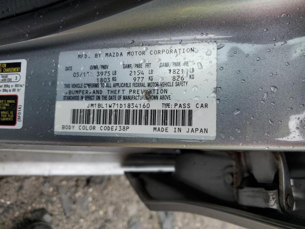 2013 Mazda 3 I VIN: JM1BL1W71D1834160 Lot: 81729325