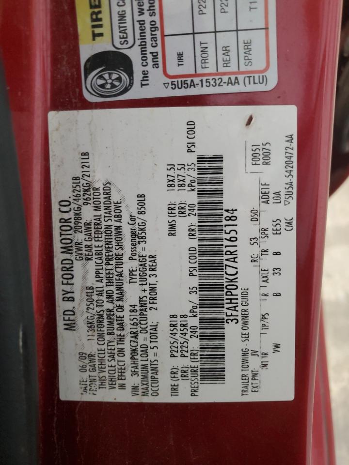 2010 Ford Fusion Sport VIN: 3FAHP0KC7AR165184 Lot: 80786935