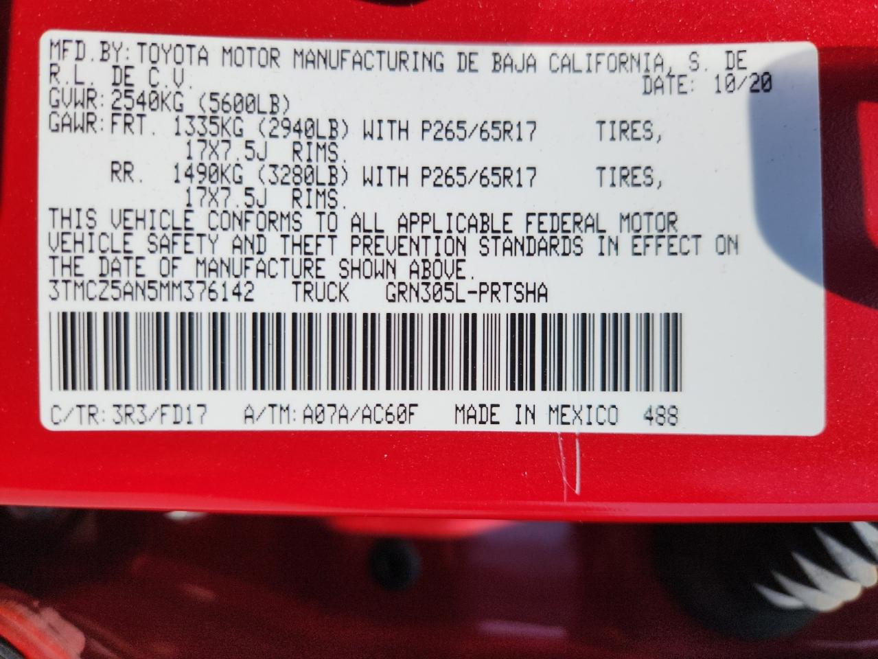 2021 Toyota Tacoma Double Cab VIN: 3TMCZ5AN5MM376142 Lot: 67812995