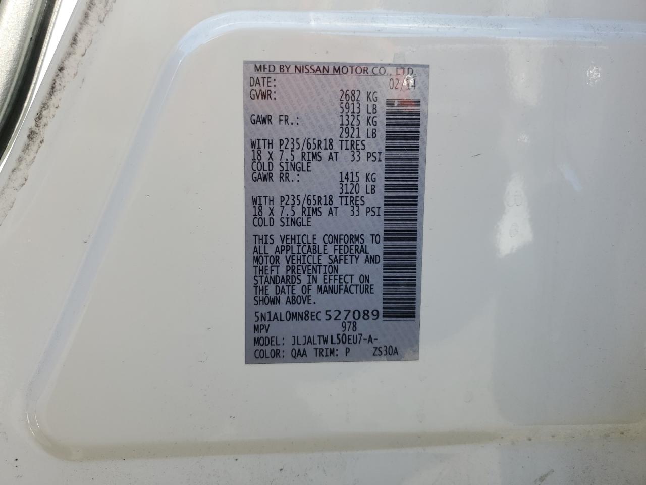 2014 Infiniti Qx60 VIN: 5N1AL0MN8EC527089 Lot: 81164005