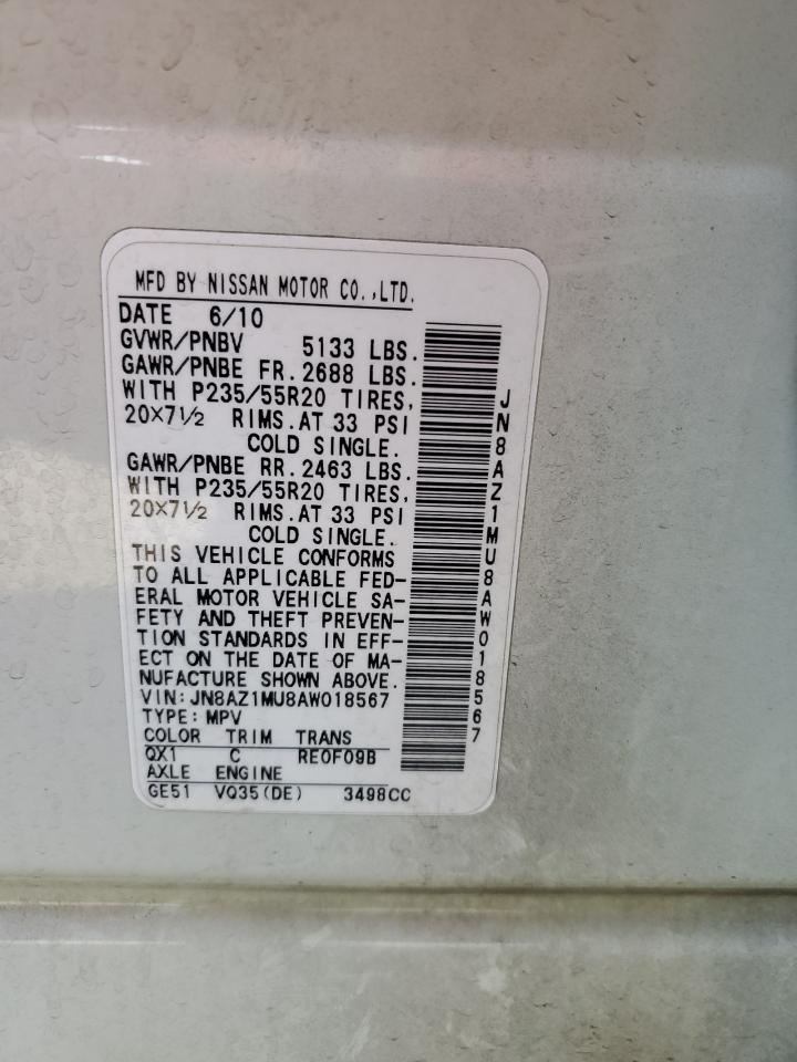 2010 Nissan Murano Le VIN: JN8AZ1MU8AW018567 Lot: 84264885