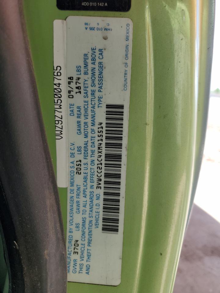 1999 Volkswagen New Beetle Gls VIN: 3VWCC21C4XM415514 Lot: 81453975