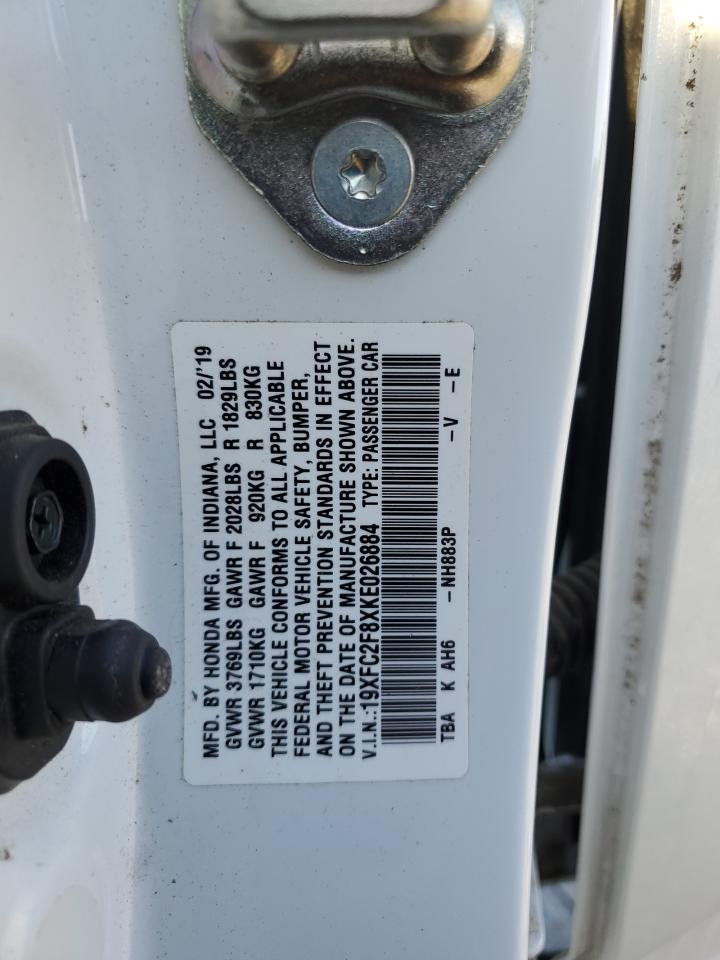 2019 Honda Civic Sport VIN: 19XFC2F8XKE026884 Lot: 72045205