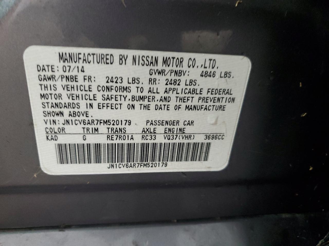 2015 Infiniti Q40 VIN: JN1CV6AR7FM520179 Lot: 71832755