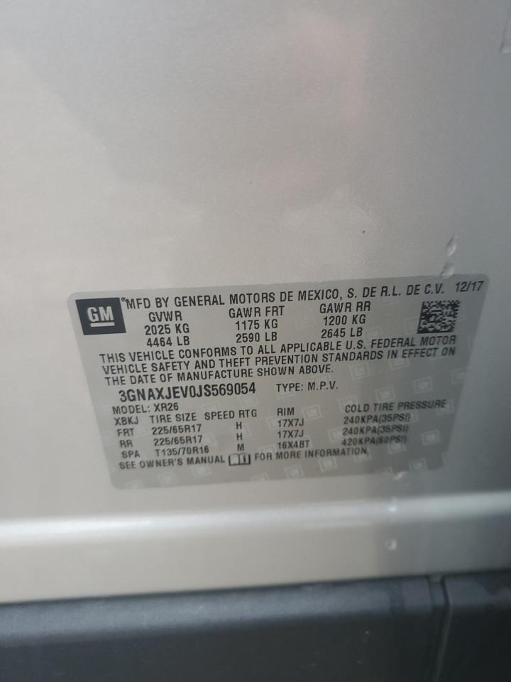 2018 Chevrolet Equinox Lt VIN: 3GNAXJEV0JS569054 Lot: 81696375