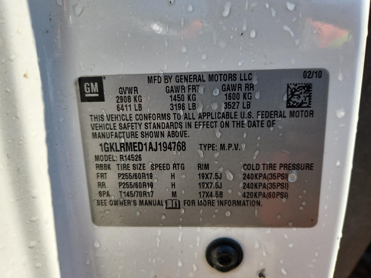 2010 GMC Acadia Slt-1 VIN: 1GKLRMED1AJ194768 Lot: 71119245
