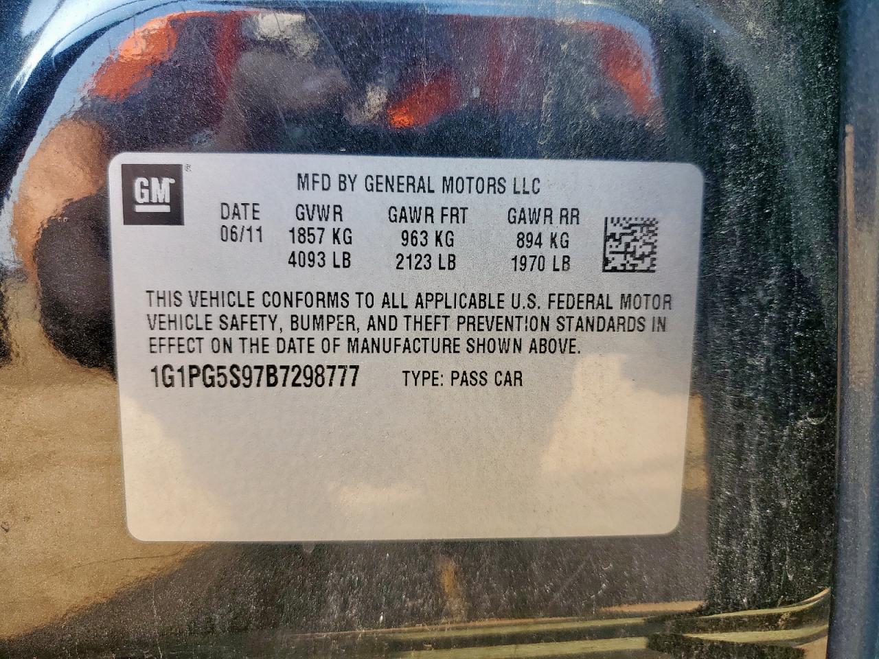 2011 Chevrolet Cruze Lt VIN: 1G1PG5S97B7298777 Lot: 71231625