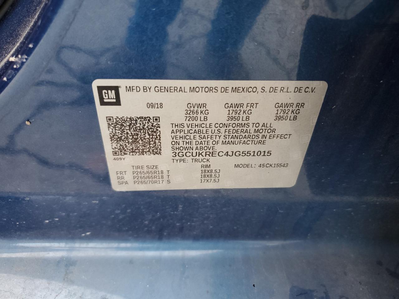 2018 Chevrolet Silverado K1500 Lt VIN: 3GCUKREC4JG551015 Lot: 82119515