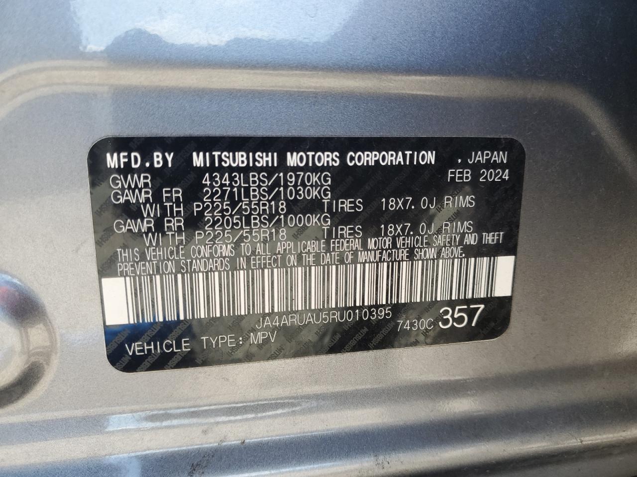 2024 Mitsubishi Outlander Sport S/Se VIN: JA4ARUAU5RU010395 Lot: 81866485