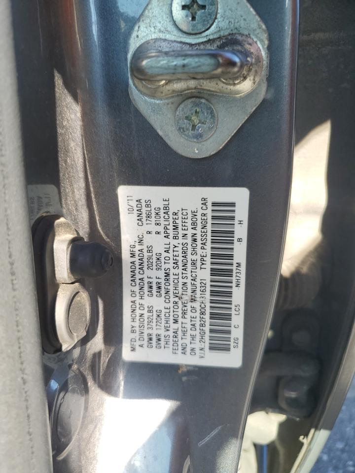 2012 Honda Civic Ex VIN: 2HGFB2F80CH316321 Lot: 80535575