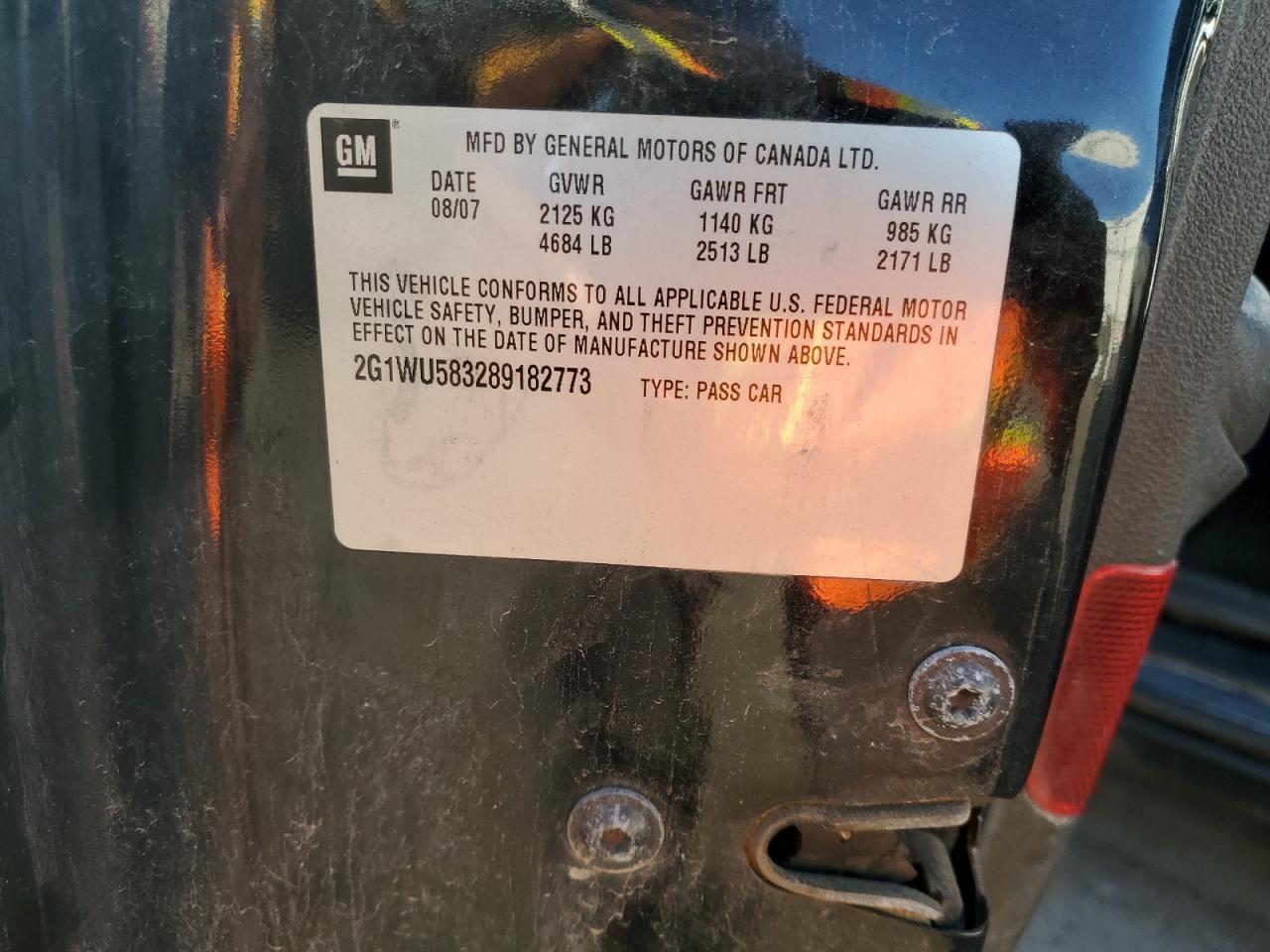 2008 Chevrolet Impala Ltz VIN: 2G1WU583289182773 Lot: 80271985