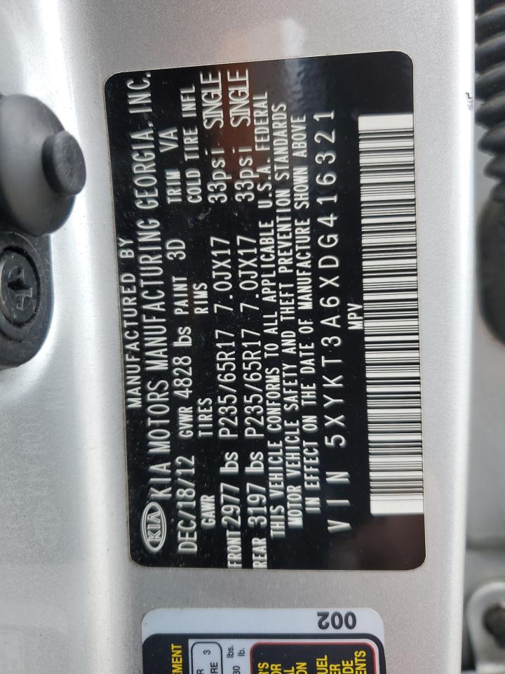 2013 Kia Sorento Lx VIN: 5XYKT3A6XDG416321 Lot: 80784675