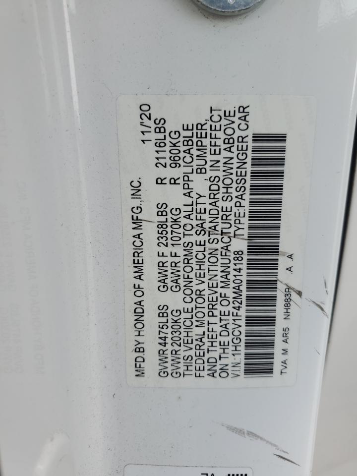 2021 Honda Accord Sport Se VIN: 1HGCV1F42MA014188 Lot: 82039765