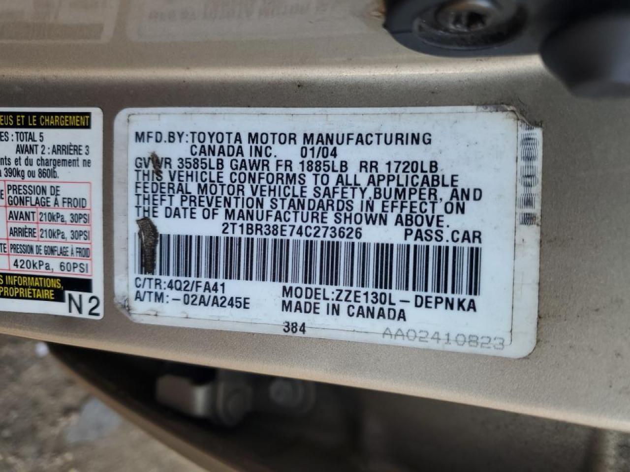 2004 Toyota Corolla Ce VIN: 2T1BR38E74C273626 Lot: 81649435