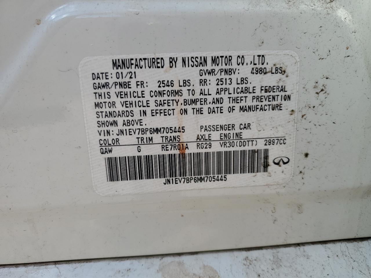 2021 Infiniti Q50 Luxe VIN: JN1EV7BP6MM705445 Lot: 80758135