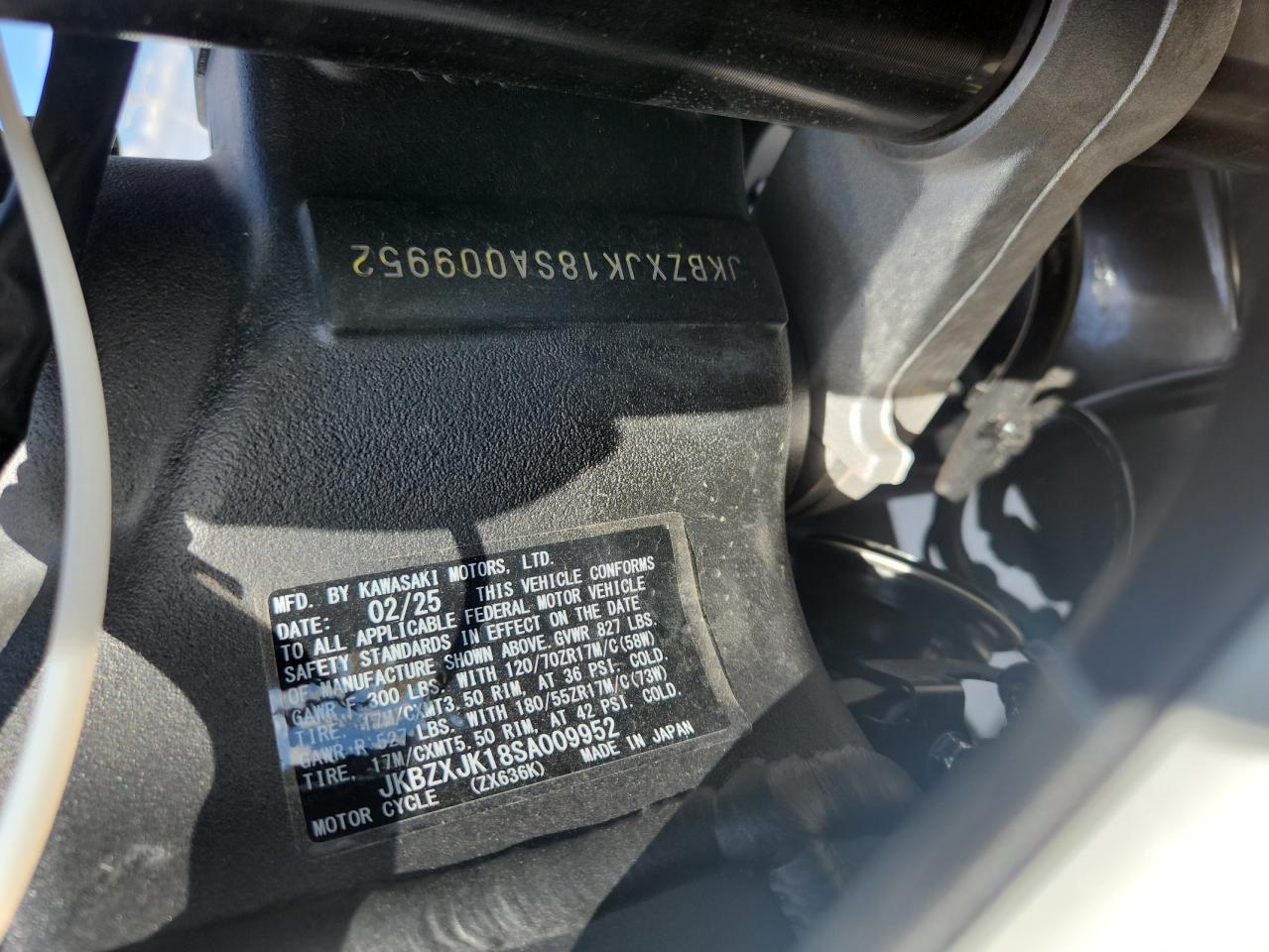 2025 Kawasaki Zx636 K VIN: JKBZXJK18SA009952 Lot: 80735335