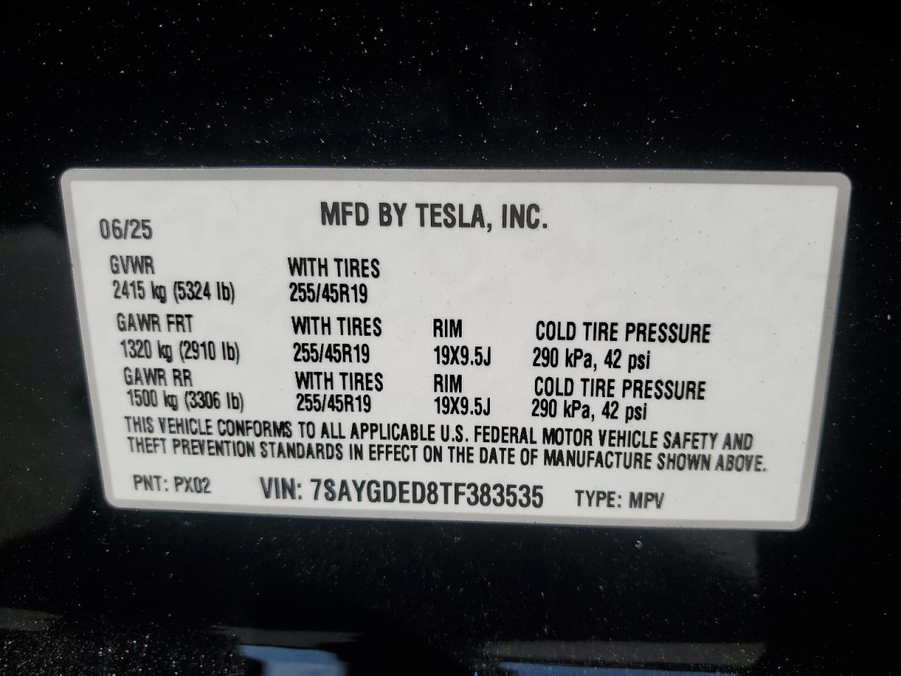 2026 Tesla Model Y VIN: 7SAYGDED8TF383535 Lot: 71183205