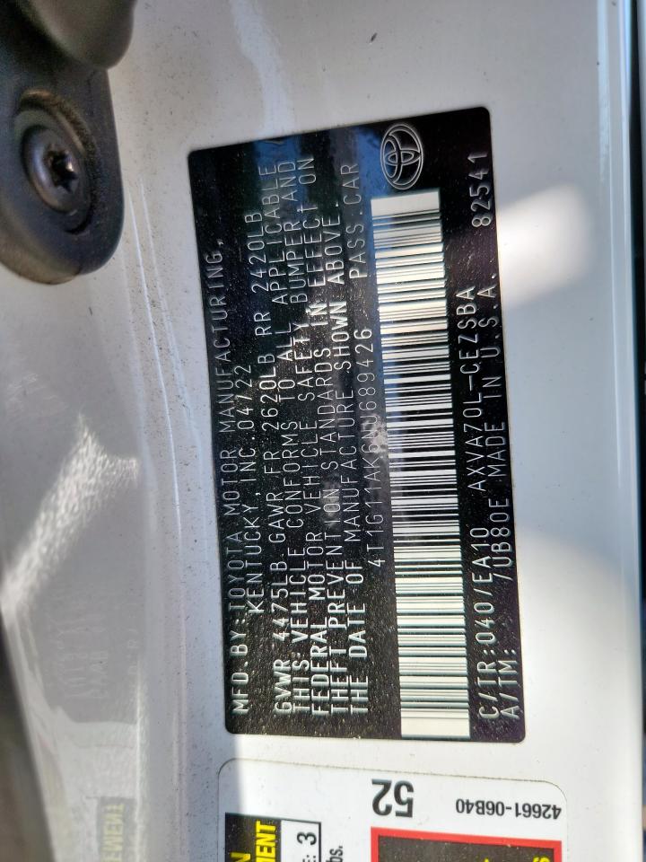 2022 Toyota Camry Se VIN: 4T1G11AK6NU689426 Lot: 84005825