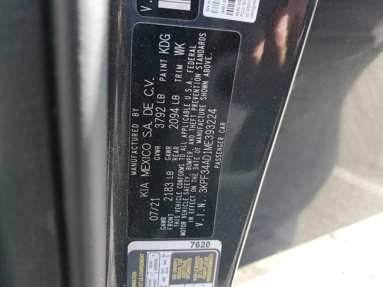 2021 Kia Forte Gt Line VIN: 3KPF34AD1ME393224 Lot: 84053935