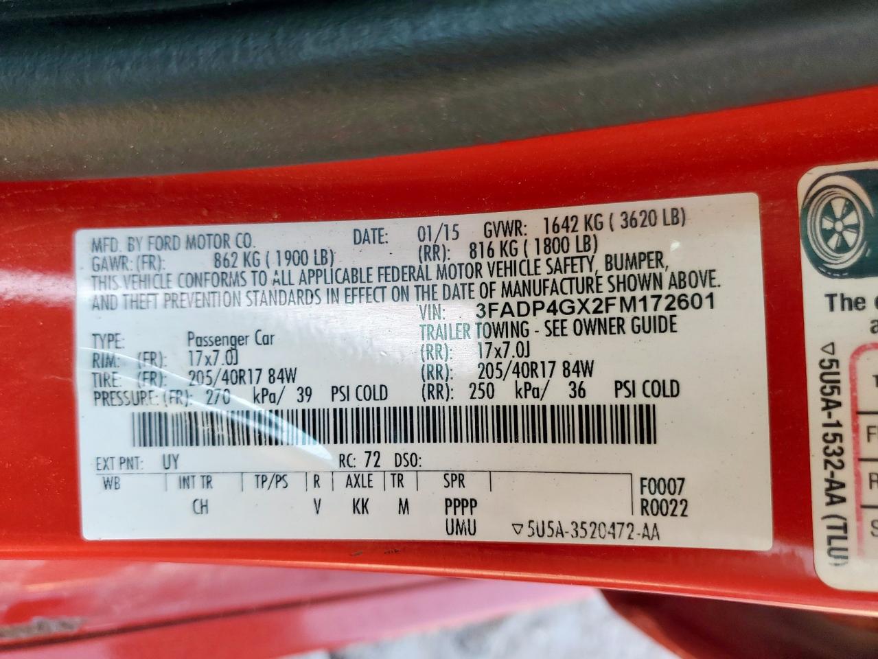 2015 Ford Fiesta St VIN: 3FADP4GX2FM172601 Lot: 80139005