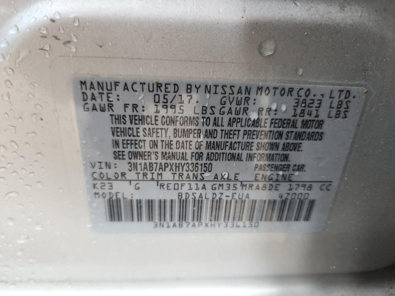 2017 Nissan Sentra S VIN: 3N1AB7APXHY336150 Lot: 84219415