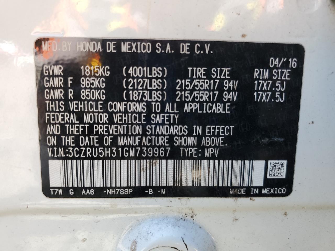 2016 Honda Hr-V Lx VIN: 3CZRU5H31GM739967 Lot: 80061905
