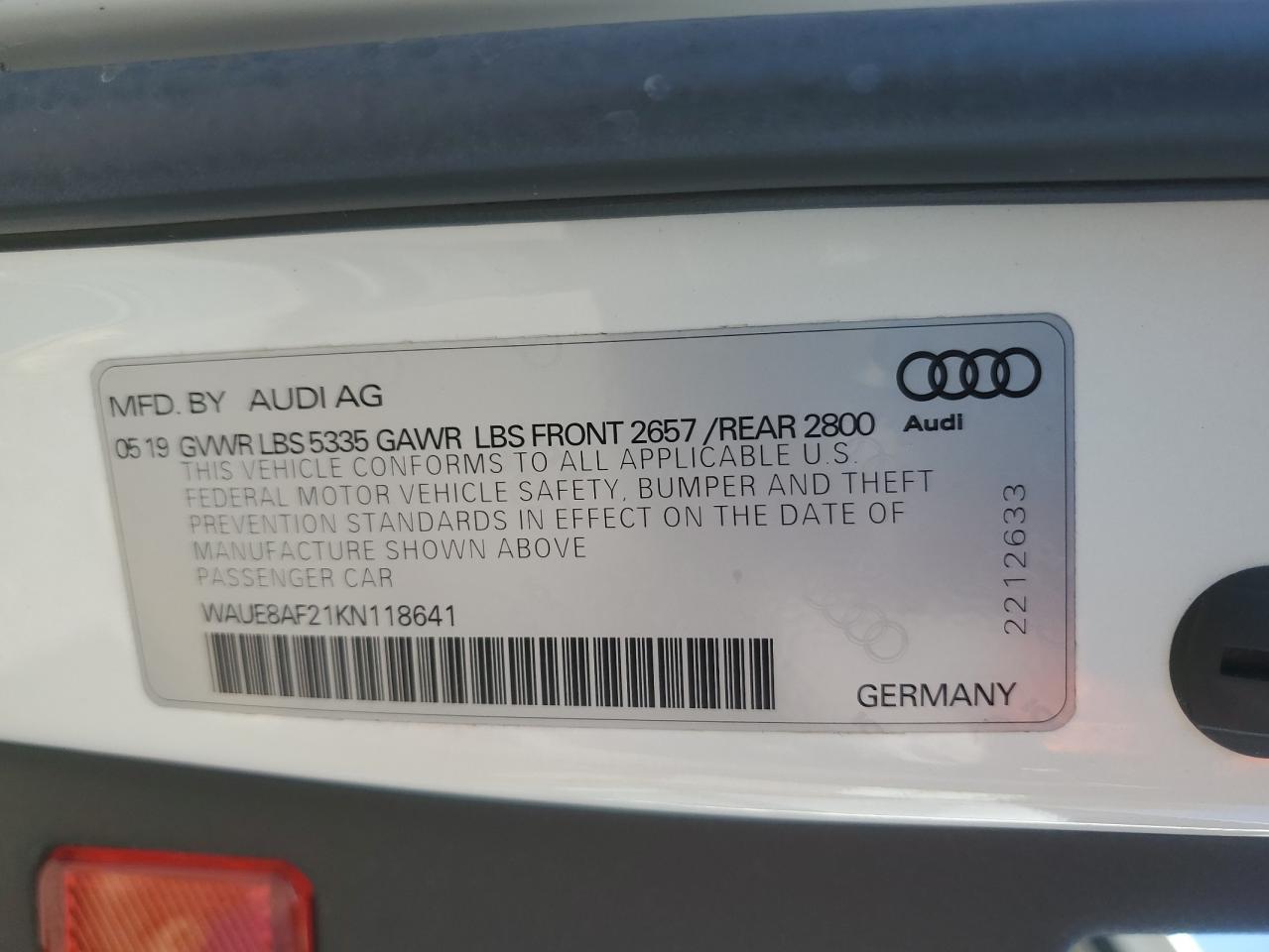 2019 Audi A6 Premium Plus VIN: WAUE8AF21KN118641 Lot: 71631105