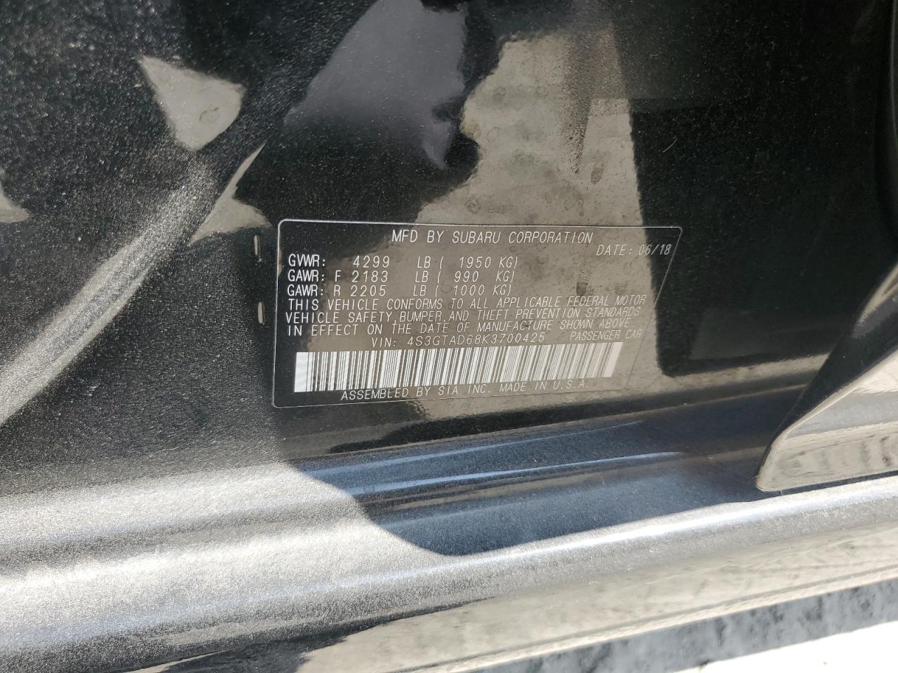 2019 Subaru Impreza Premium VIN: 4S3GTAD68K3700425 Lot: 80817115