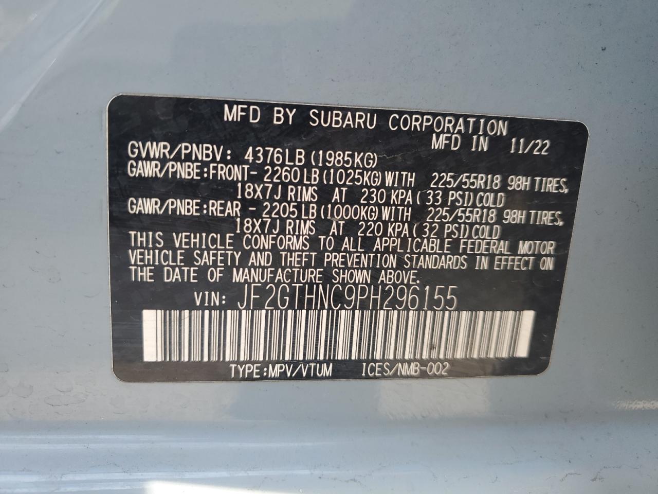 2023 Subaru Crosstrek Limited VIN: JF2GTHNC9PH296155 Lot: 81102255