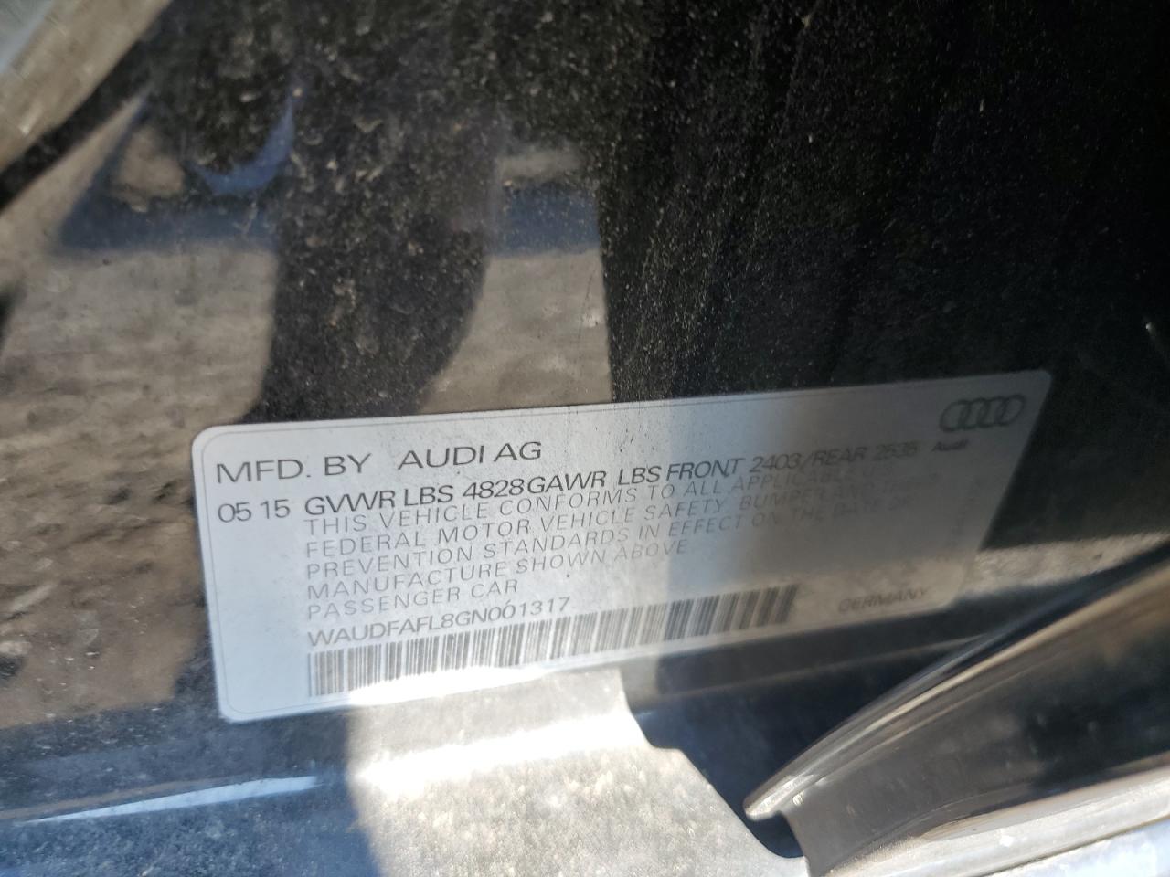 2016 Audi A4 Premium S-Line VIN: WAUDFAFL8GN001317 Lot: 70480045