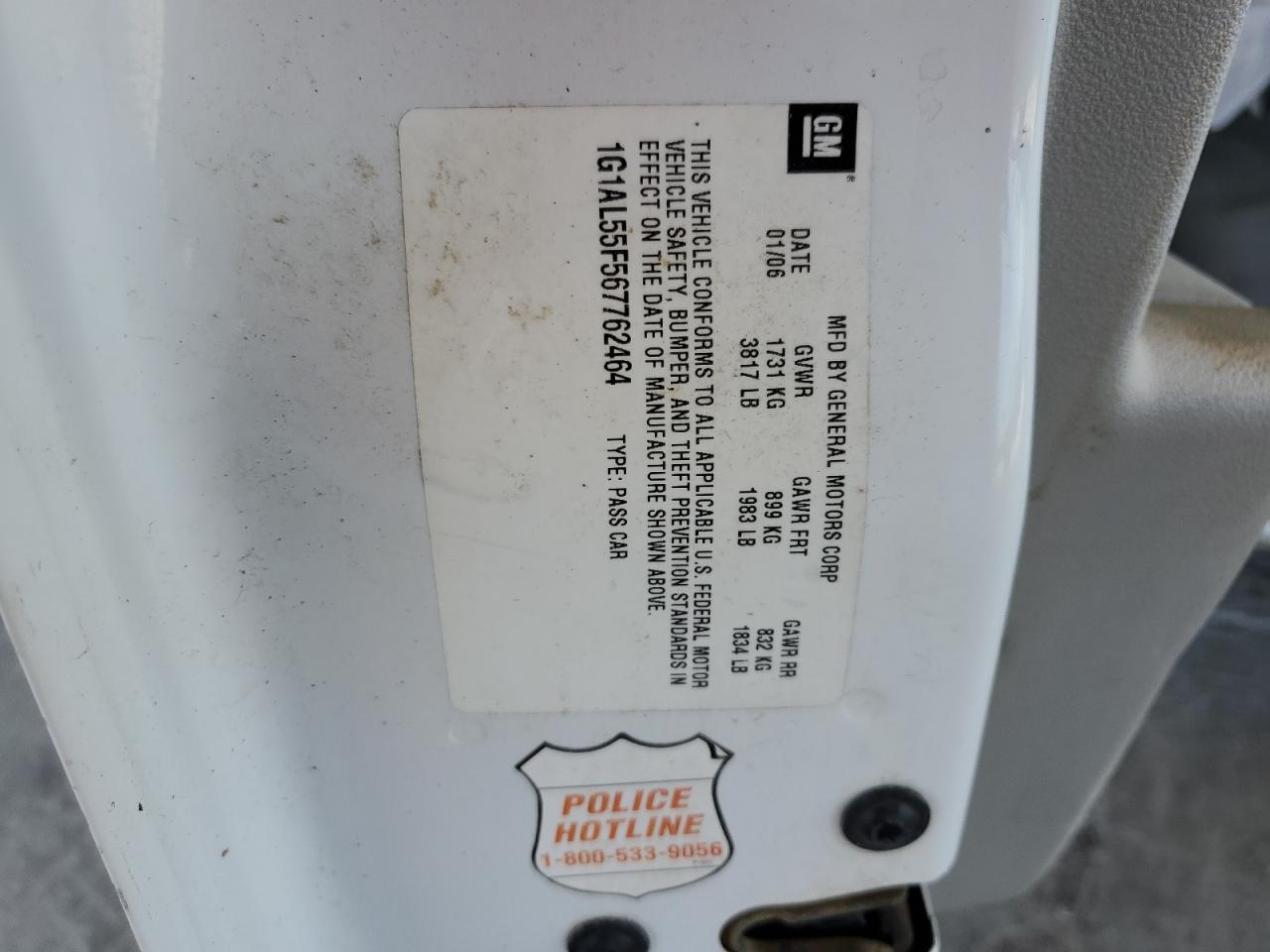 2006 Chevrolet Cobalt Lt VIN: 1G1AL55F567762464 Lot: 80274415