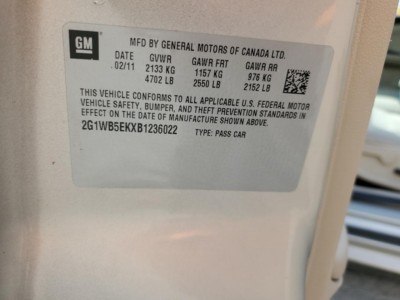 2011 Chevrolet Impala Lt VIN: 2G1WB5EKXB1236022 Lot: 81875395