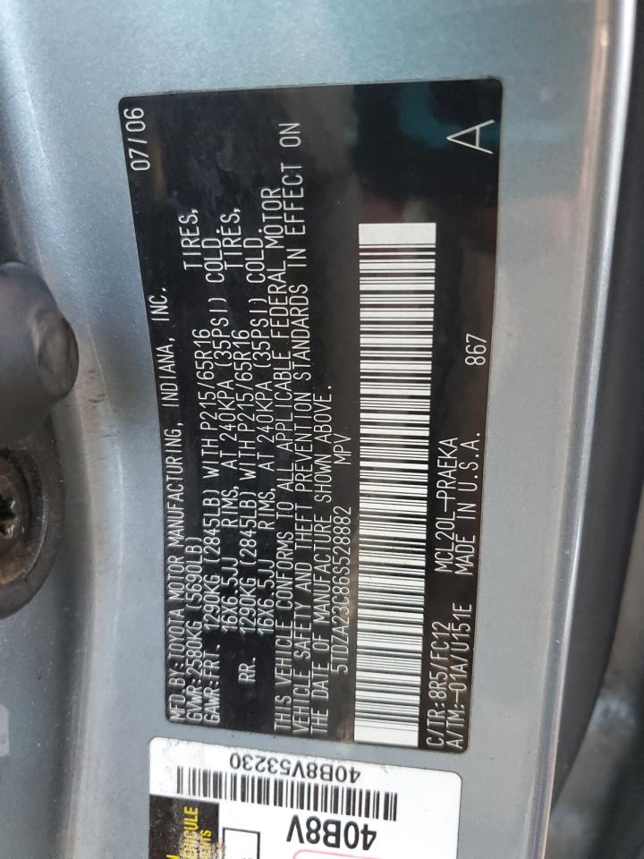 2006 Toyota Sienna Ce VIN: 5TDZA23C86S528882 Lot: 82168195